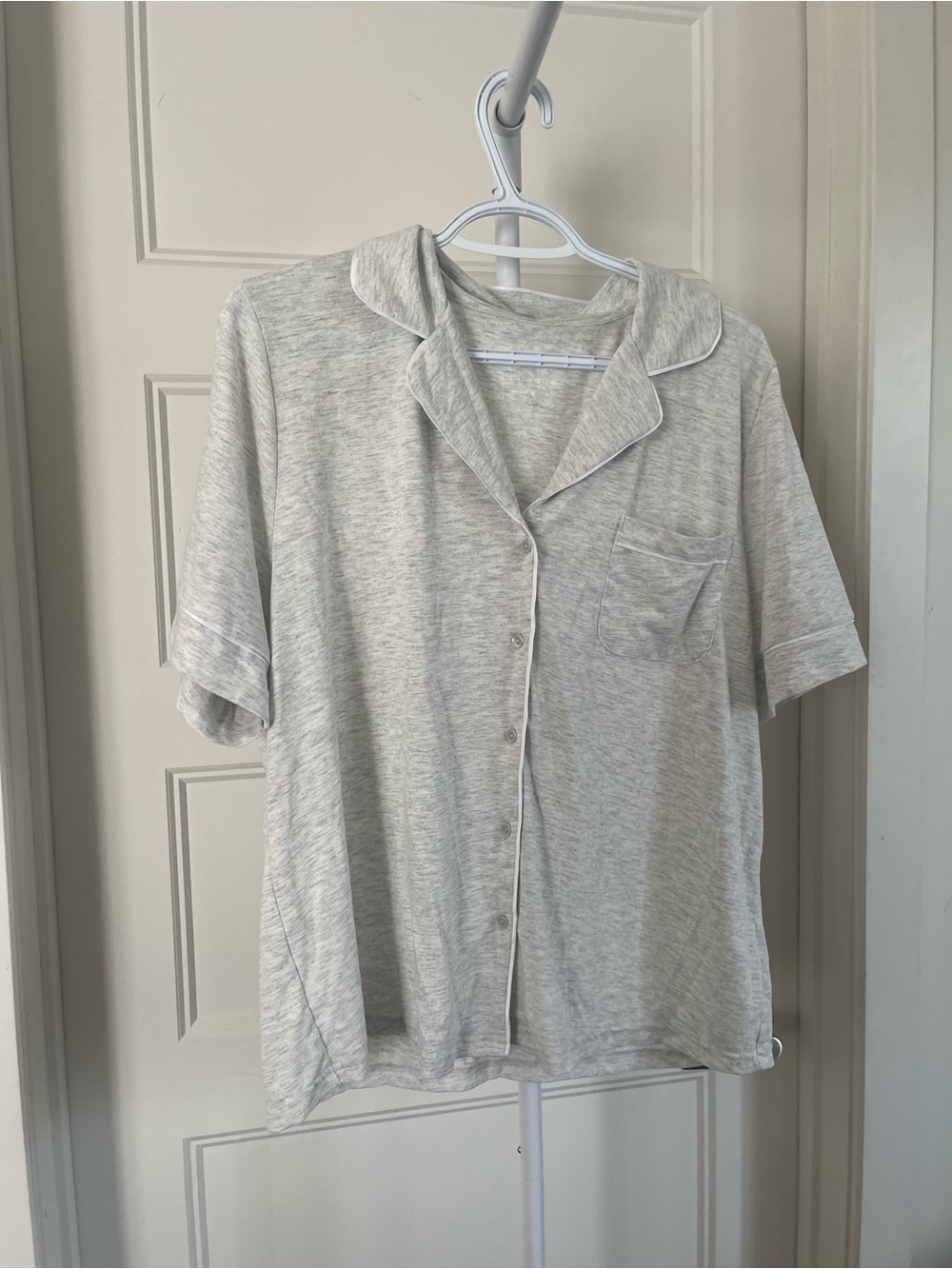 Primark Heather Light Gray Short-Sleeve Button Pajama Top